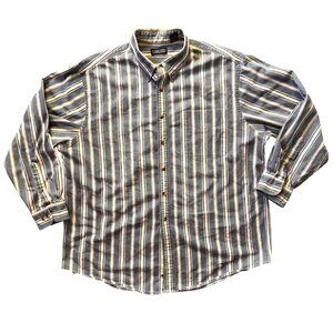 Lands End Brush Popper Shirt Mens‎ XL Striped Long Sleeve Cotton Thick Workwear